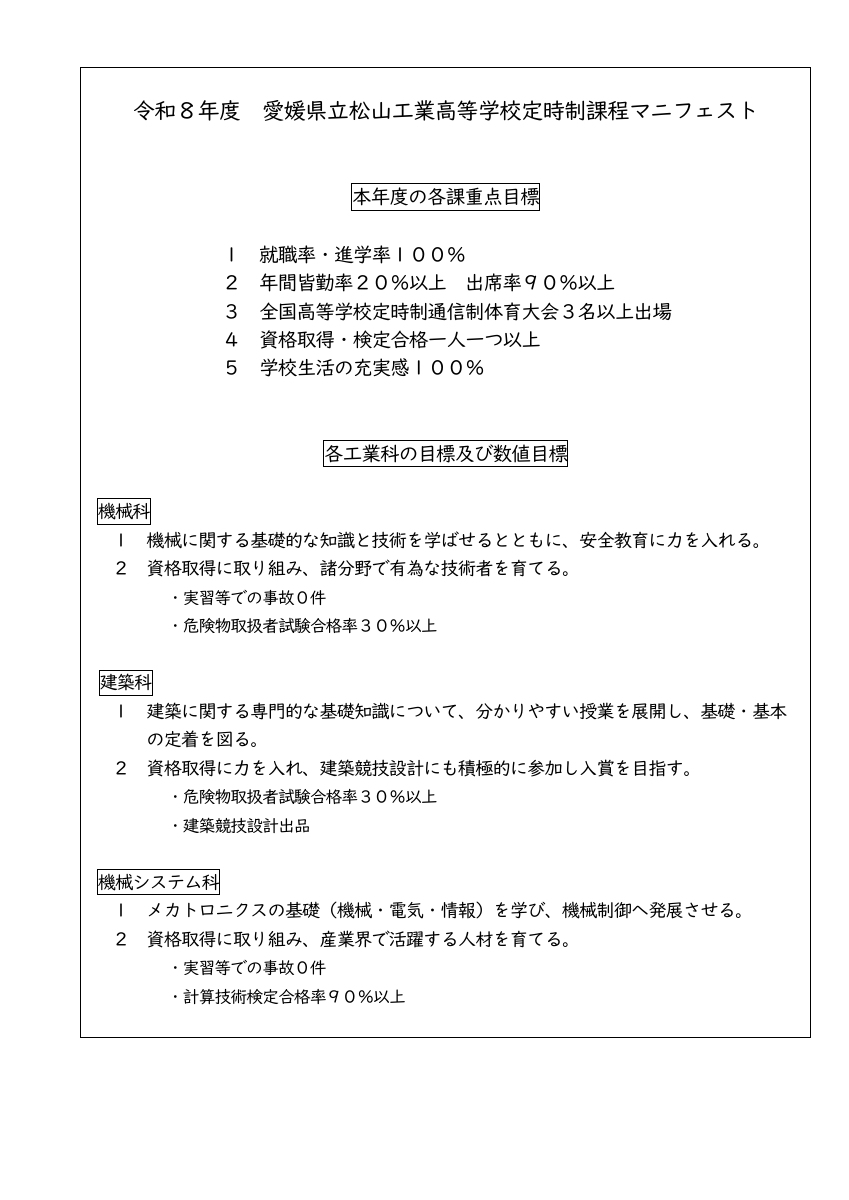 令和８年度定時制マニフェスト