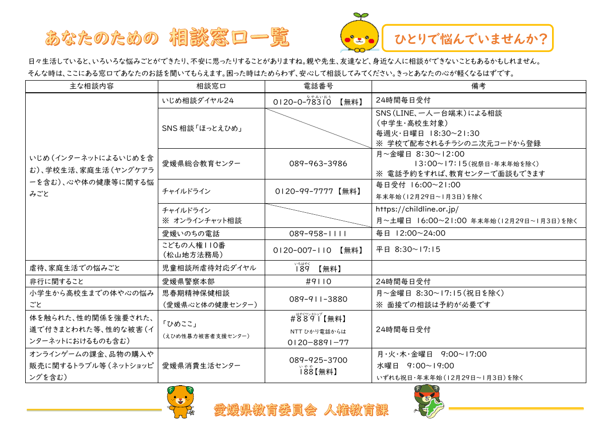 あなたのための相談窓口